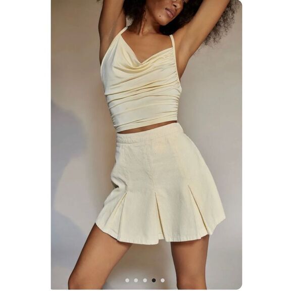 NWT Urban Outfitters BDG Corduroy Pleated‎ Mini Skirt Creme Size S - Picture 1 of 14